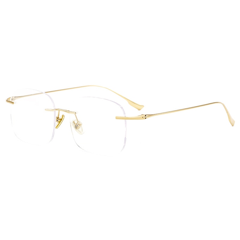 Zirosat Unisex Rimless Square Titanium Eyeglasses1135 Rimless Zirosat golden