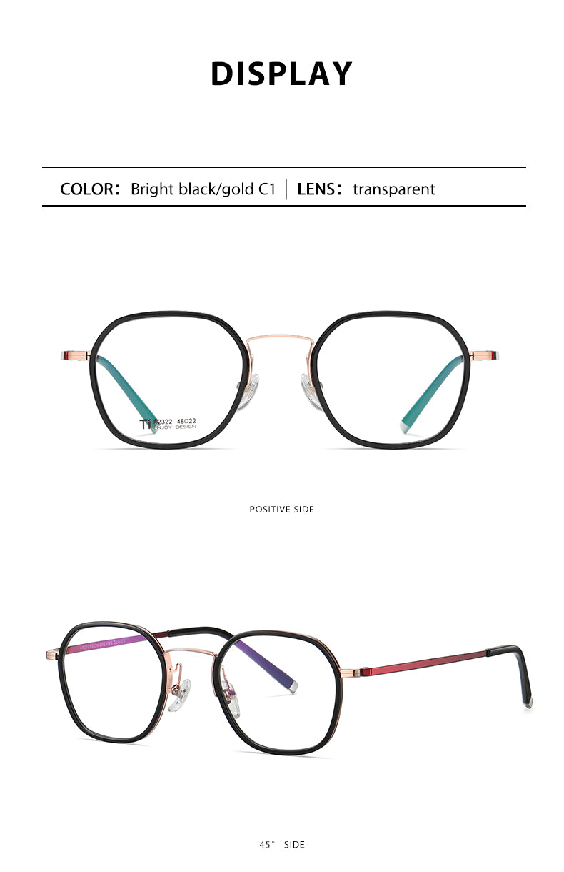 Reven Jate Unisex Full Rim Round Square Acetate Titanium Frame Eyeglasses R2322 Full Rim Reven Jate