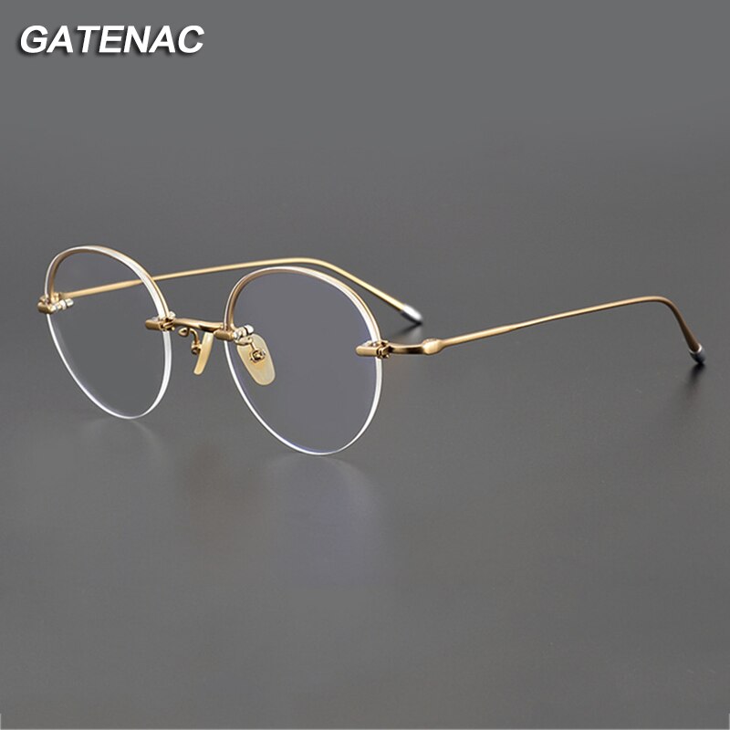 Gatenac Unisex Rimless Round Titanium Eyeglasses Gxyj1038 Rimless Gatenac