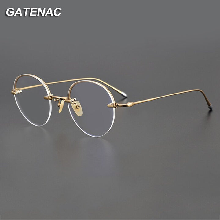 Gatenac Unisex Rimless Round Titanium Eyeglasses Gxyj1038 Rimless Gatenac