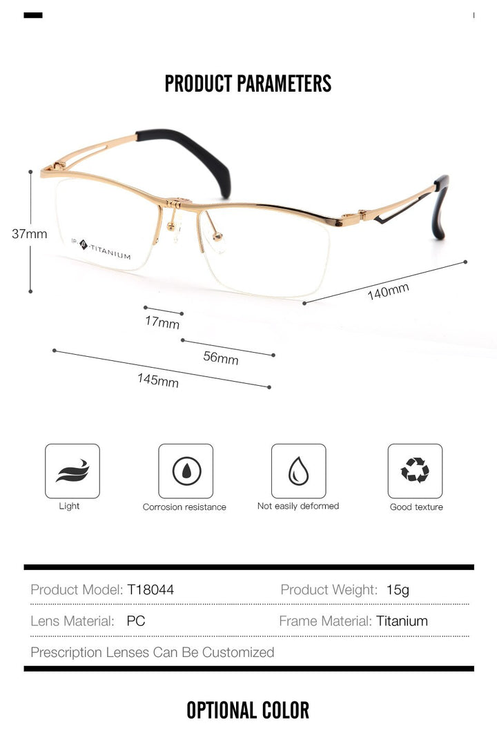 Hdcrafter Unisex Semi Rim Rectangle Titanium Flip Up Frame Eyeglasses T18044 Semi Rim Hdcrafter Eyeglasses