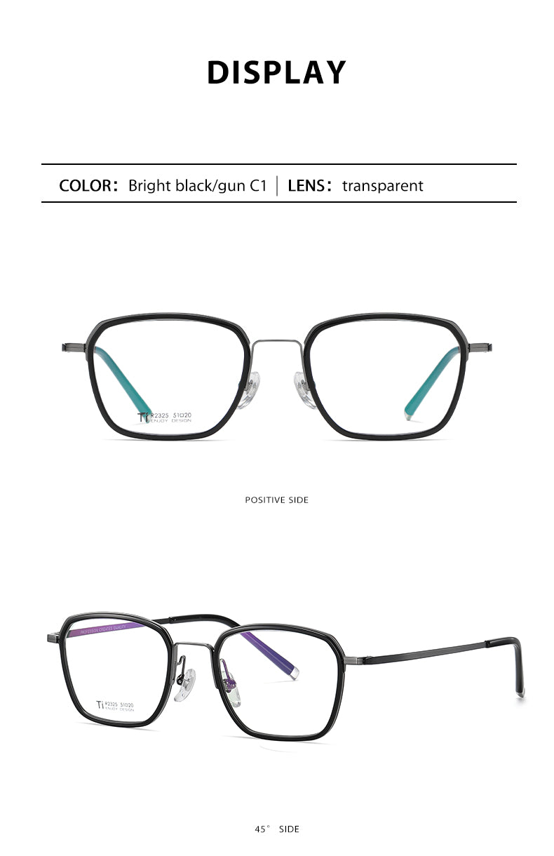 Reven Jate Unisex Full Rim Square Acetate Titanium Frame Eyeglasses R2325 Full Rim Reven Jate