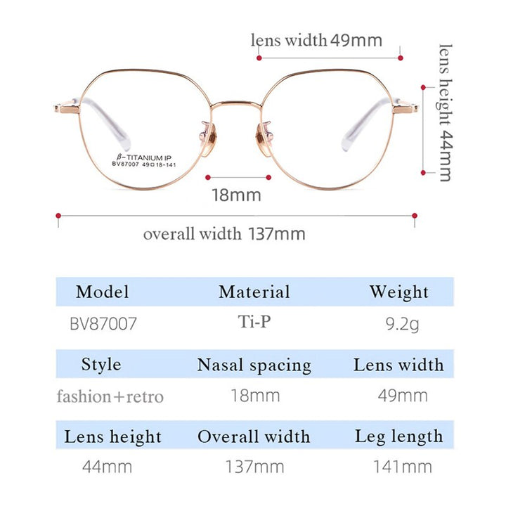 Handoer Unisex Full Rim Round Square Titanium Eyeglasses Bv87007 Full Rim Handoer