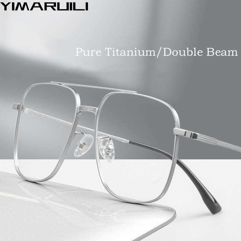 Yimaruili Unisex Full Rim Large Square Double Beam Titanium Eyeglasses T830t Full Rim Yimaruili Eyeglasses   