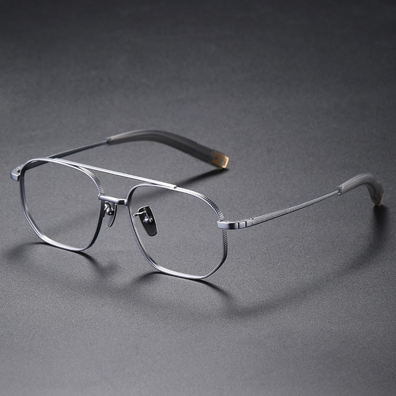 Muzz Unisex Full Rim Square Double Bridge Titanium Frame Eyeglasses 07518 Full Rim Muzz Silver