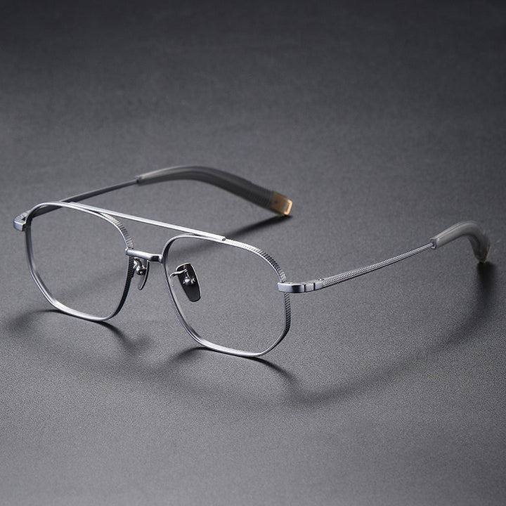Muzz Unisex Full Rim Square Double Bridge Titanium Frame Eyeglasses 07518 Full Rim Muzz Silver