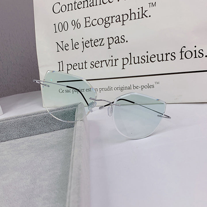 Chashma Women's Rimless Cat Eye Titanium Frame Gradient Color Lens Eyeglasses 16016a Rimless Chashma