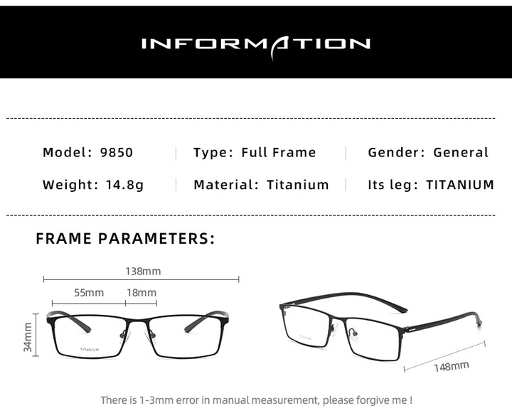 Reven Jate Unisex Full Rim Square Titanium Eyeglasses P9850 Full Rim Reven Jate