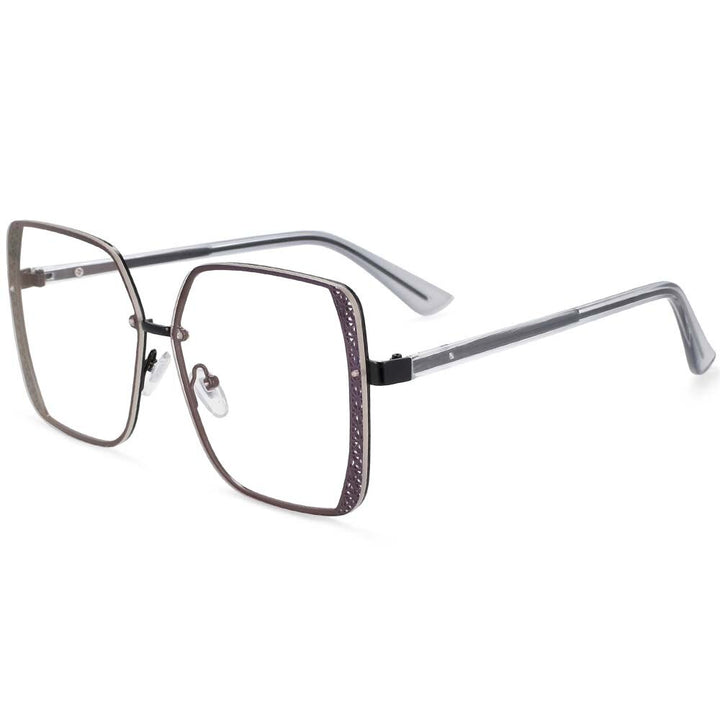 CCspace Women's Full Rim Square Hollow Alloy Frame Eyeglasses 54205 Full Rim CCspace Black