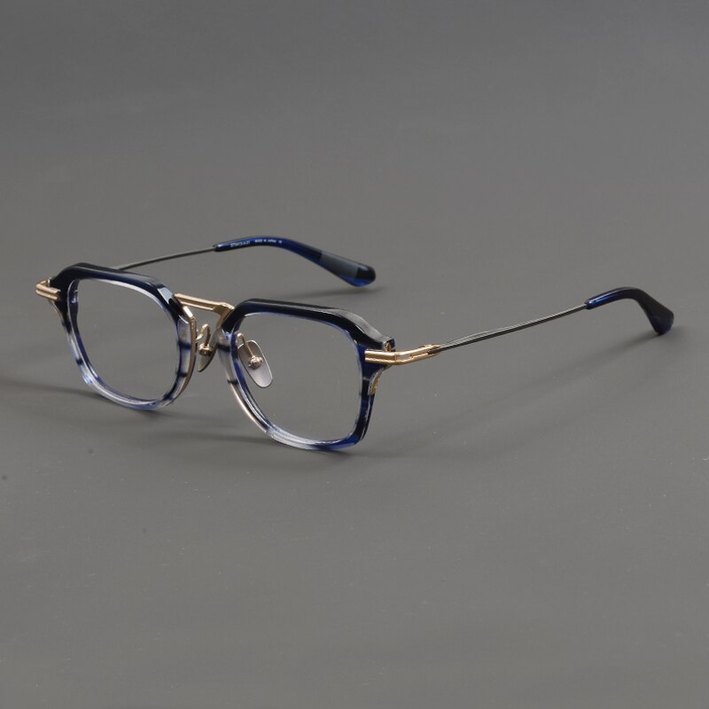 Gatenac Unisex Full Rim Round Square Acetate Titanium Eyeglasses Gxyj894 Full Rim Gatenac Blue
