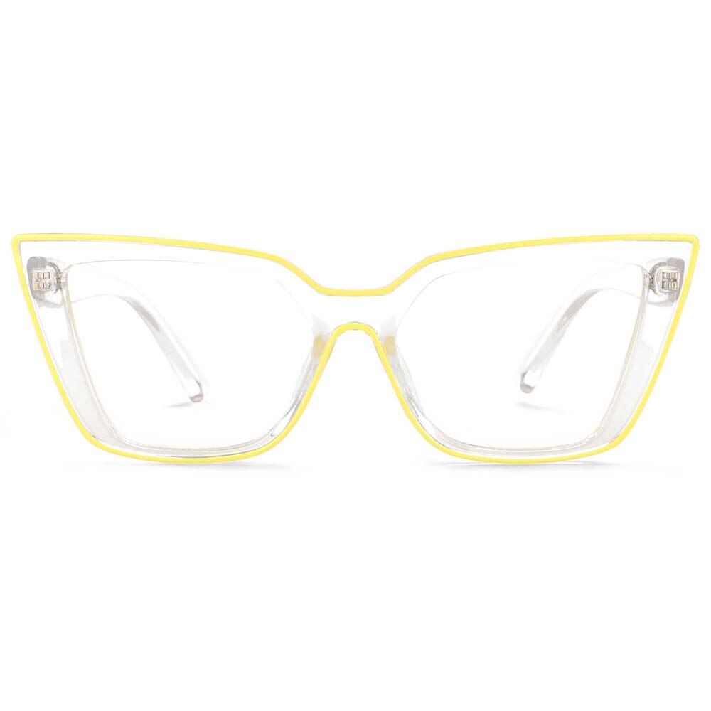 CCspace Women's Full Rim Square Flat Top Cat Eye Acetate Alloy Eyeglasses 55338 Full Rim CCspace China Yellowc6