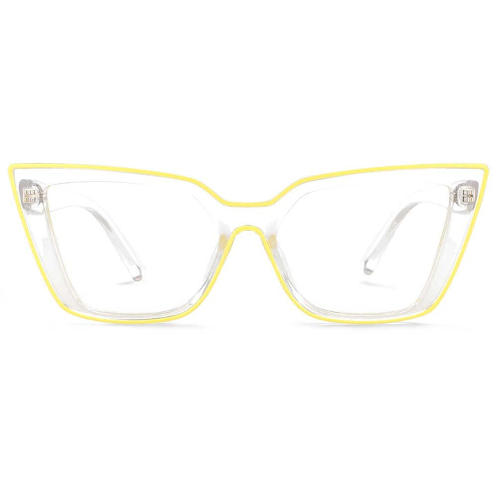 CCspace Women's Full Rim Square Flat Top Cat Eye Acetate Alloy Eyeglasses 55338 Full Rim CCspace China Yellowc6
