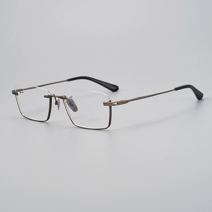 CCspace Unisex Semi Rim Square Handcrafted Titanium Eyeglasses 55634 Full Rim CCspace China Brown