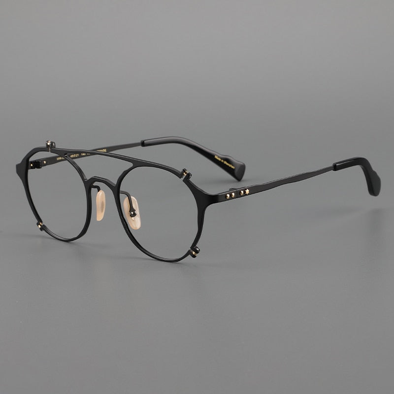 Muzz Unisex Full Rim Oval Double Bridge Titanium Eyeglasses 0027 Full Rim Muzz Black