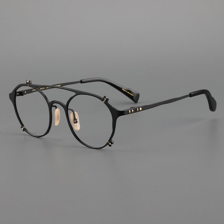 Muzz Unisex Full Rim Oval Double Bridge Titanium Eyeglasses 0027 Full Rim Muzz Black