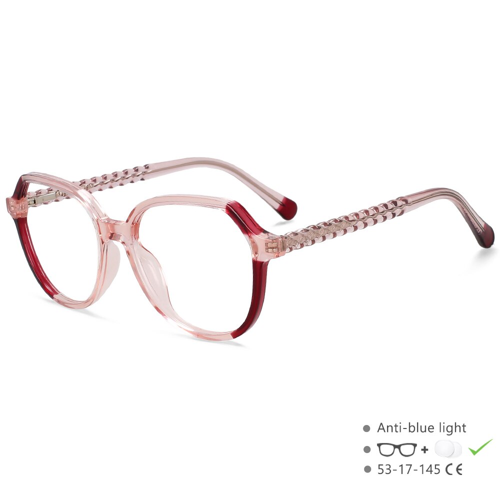 CCspace Unisex Full Rim Polygonal Tr 90 Titanium Eyeglasses 55708 Full Rim CCspace China PinkRed