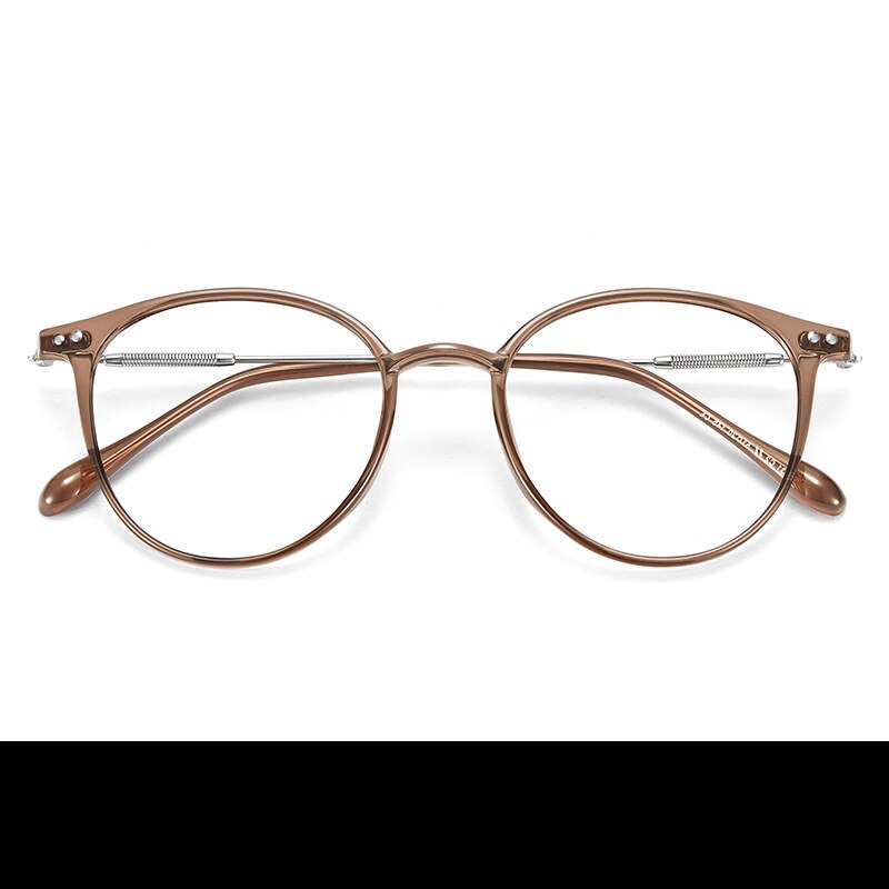 Yimaruili Unisex Full Rim Round Tr 90 Alloy Eyeglasses 90045 Full Rim Yimaruili Eyeglasses Dark Tea