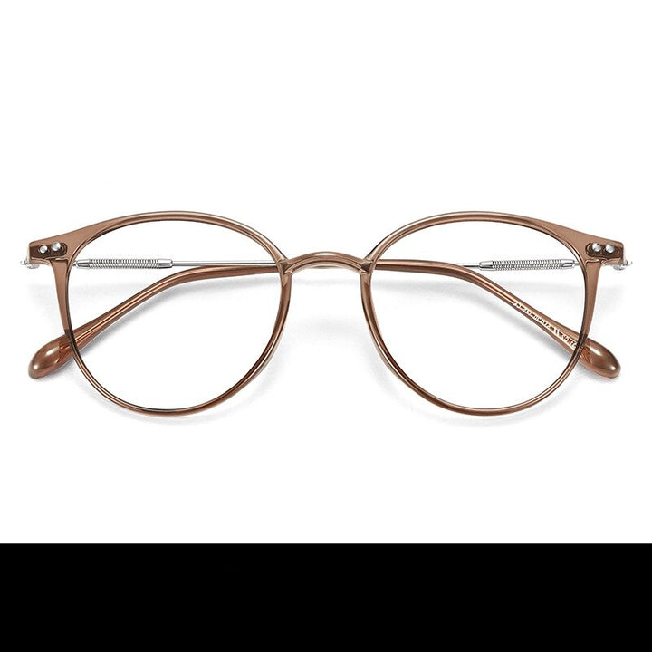 Yimaruili Unisex Full Rim Round Tr 90 Alloy Eyeglasses 90045 Full Rim Yimaruili Eyeglasses Dark Tea