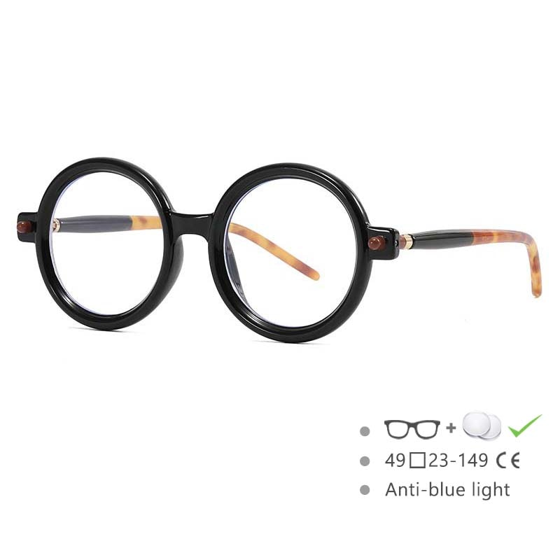 CCspace Unisex Full Rim Round Acetate Frame Eyeglasses 54567 Full Rim CCspace Black-leopard China