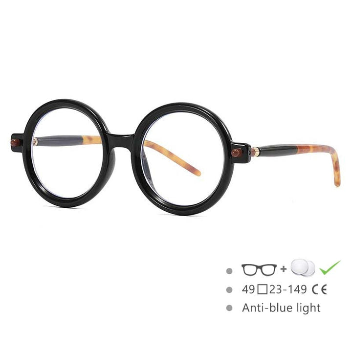 CCspace Unisex Full Rim Round Acetate Frame Eyeglasses 54567 Full Rim CCspace Black-leopard China