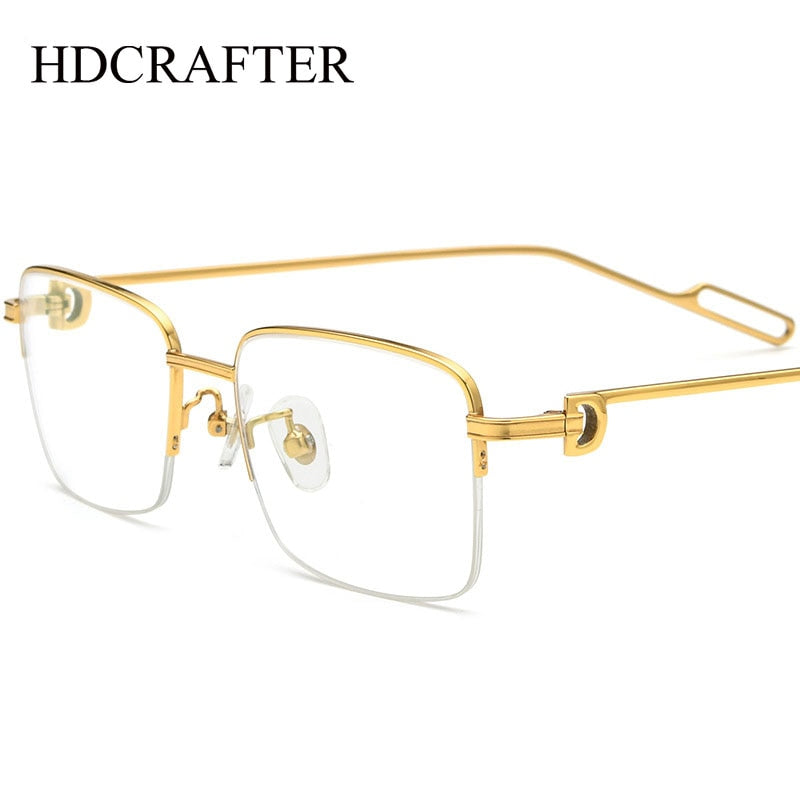 Hdcrafter Men's Semi Rim Square Titanium Alloy Eyeglasses 150258 Semi Rim Hdcrafter Eyeglasses