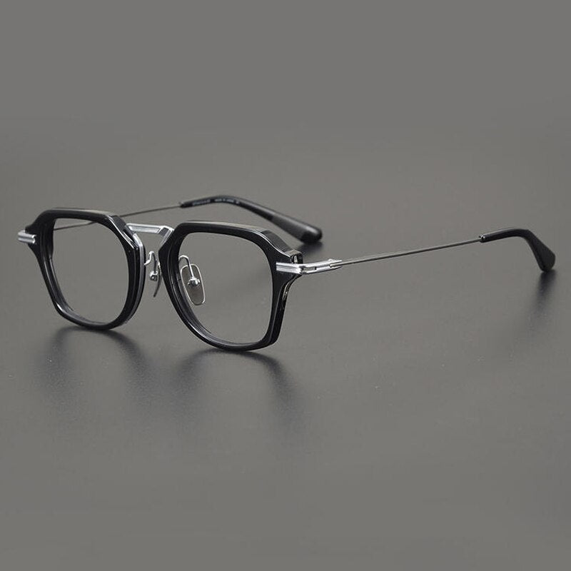 Gatenac Unisex Full Rim Round Square Acetate Titanium Eyeglasses Gxyj894 Full Rim Gatenac Black