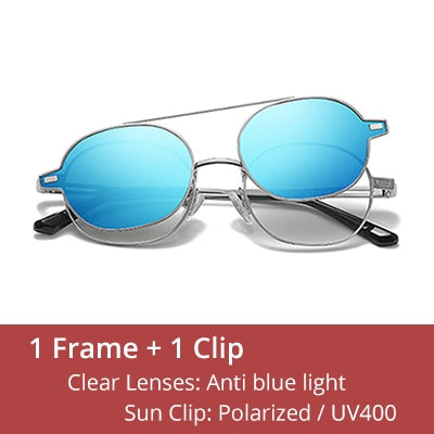 Ralferty Unisex Full Rim Oval Alloy Eyeglasses With Clip On Polarized Sunglasses D8802 With Clip Ons Ralferty C05 Silver China