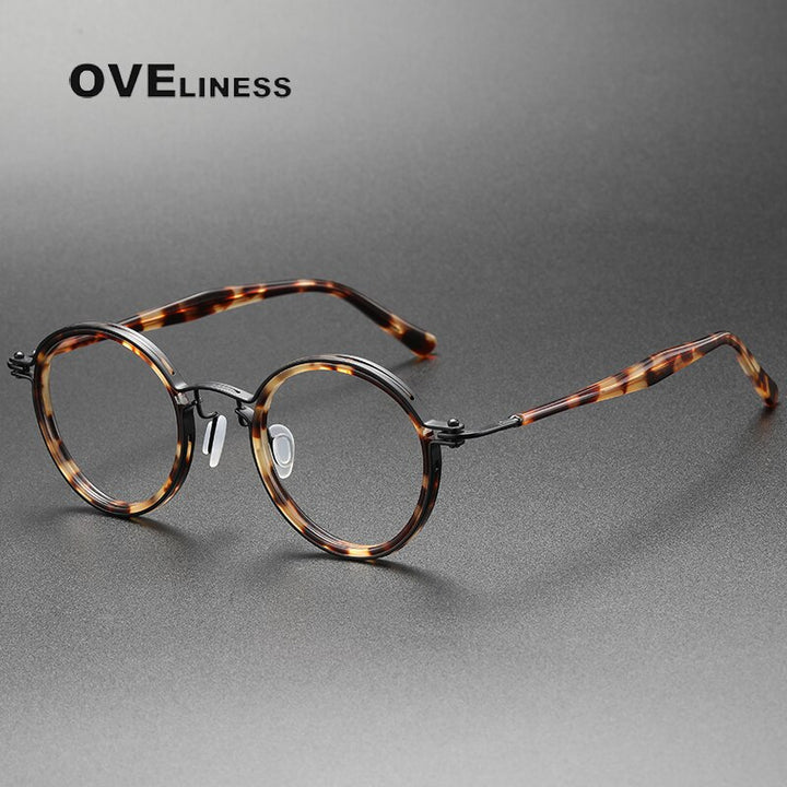 Oveliness Unisex Full Rim Round Acetate Titanium Eyeglasses 5862 Full Rim Oveliness light tortoise black