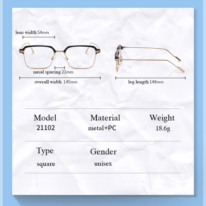 Handoer Unisex Full Rim Square Tr 90 Alloy Eyeglasses F21102 Full Rim Handoer