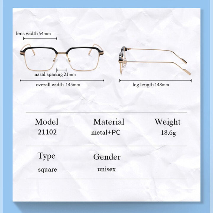 Handoer Unisex Full Rim Square Tr 90 Alloy Eyeglasses F21102 Full Rim Handoer