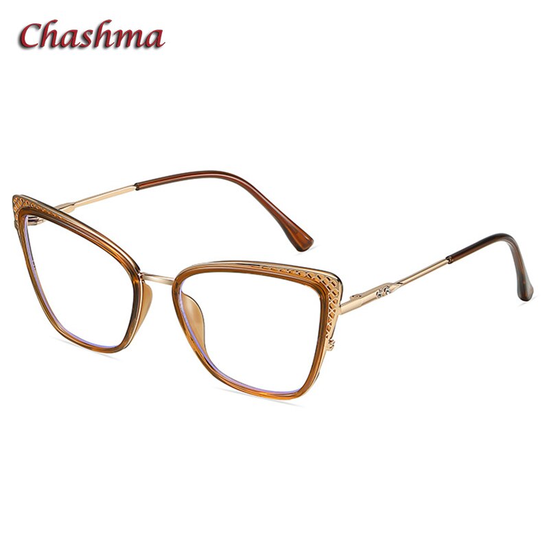 Chashma Ochki Women's Full Rim Square Cat Eye Tr 90 Titanium Eyeglasses 1525 Full Rim Chashma Ochki Brown  