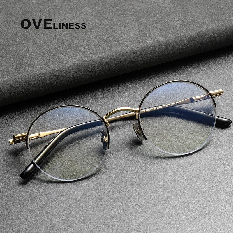 Oveliness Unisex Semi Rim Round Titanium Eyeglasses 185 Semi Rim Oveliness