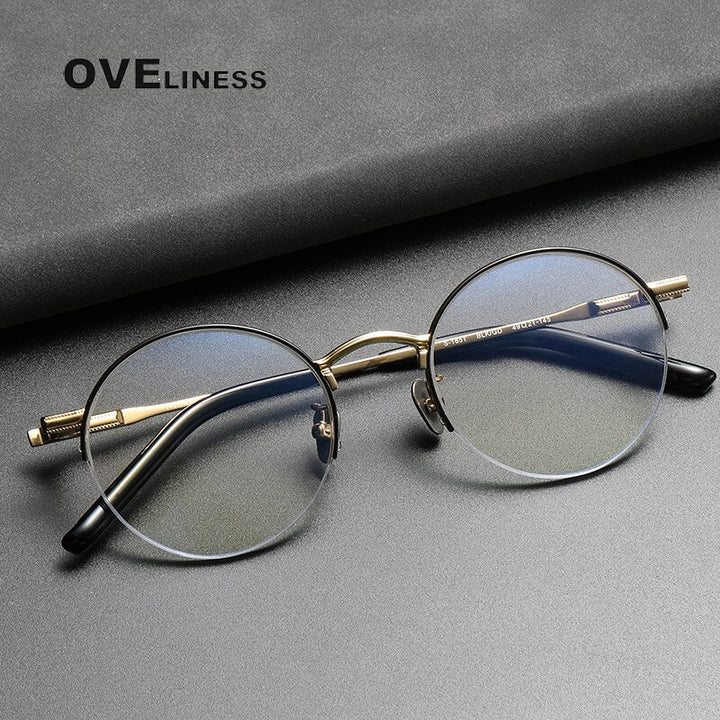 Oveliness Unisex Semi Rim Round Titanium Eyeglasses 185 Semi Rim Oveliness