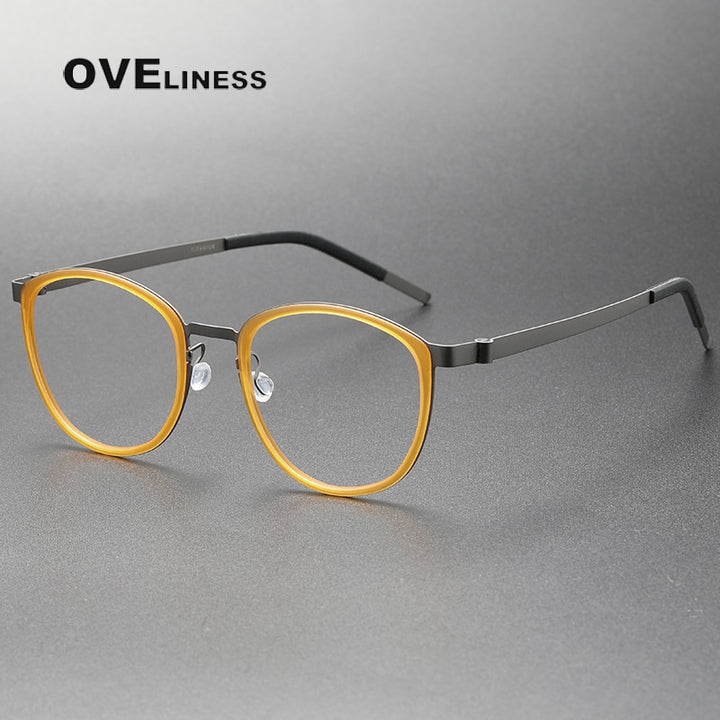 Oveliness Unisex Full Rim Round Screwless Titanium Eyeglasses 9737 Full Rim Oveliness yellow gun