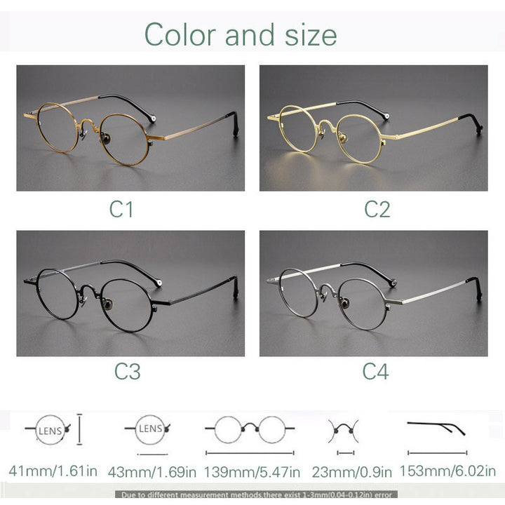 Yujo Unisex Full Rim Small 43mm Round Alloy Eyeglasses Y069 Full Rim Yujo