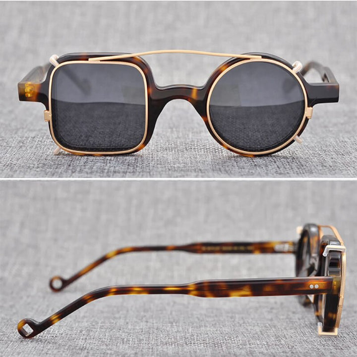 Yujo Unisex Full Rim Square Round Acetate Eyeglasses Clip On Sunglasses 002 With Clip Ons Yujo