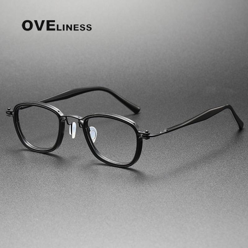 Oveliness Unisex Full Rim Round Square Acetate Titanium Eyeglasses 5861 Full Rim Oveliness black