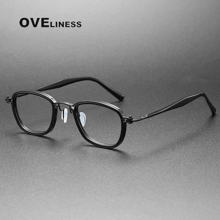 Oveliness Unisex Full Rim Round Square Acetate Titanium Eyeglasses 5861 Full Rim Oveliness black