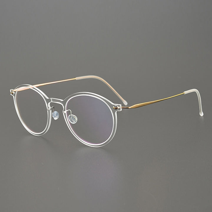 Gatenac Unisex Full Rim Round Titanium Eyeglasses Gxyj955 Full Rim Gatenac Transparent Gold