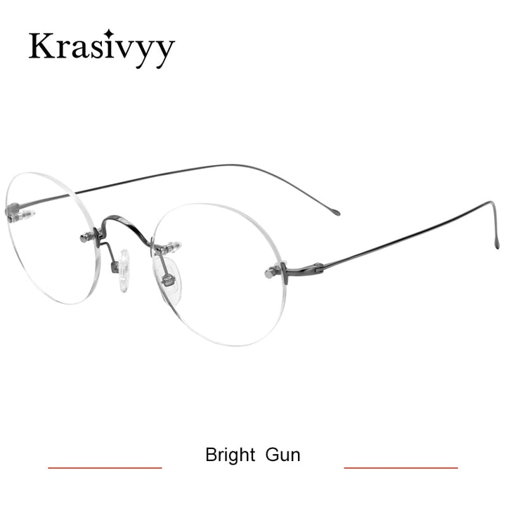 Krasivyy Unisex Rimless Round Titanium Eyeglasses Kr16035 Rimless Krasivyy Bright Gun CN 