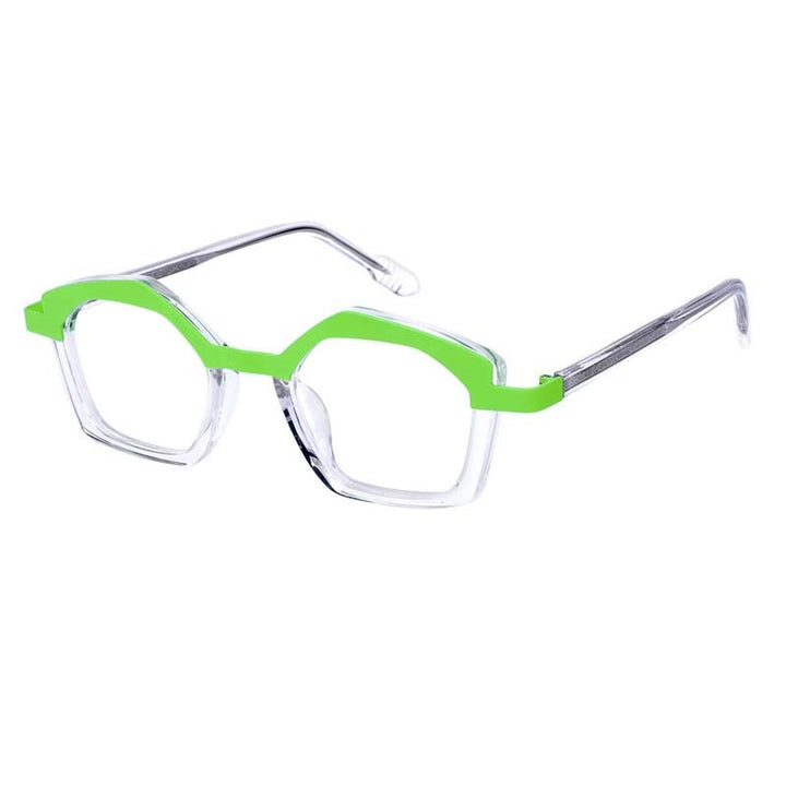 CCspace Unisex Full Rim Small Irregular Cat Eye Acetate Titanium Eyeglasses 55086 Full Rim CCspace Green China