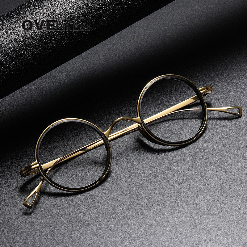 Oveliness Unisex Full Rim Round Acetate Titanium Eyeglasses 123 Full Rim Oveliness