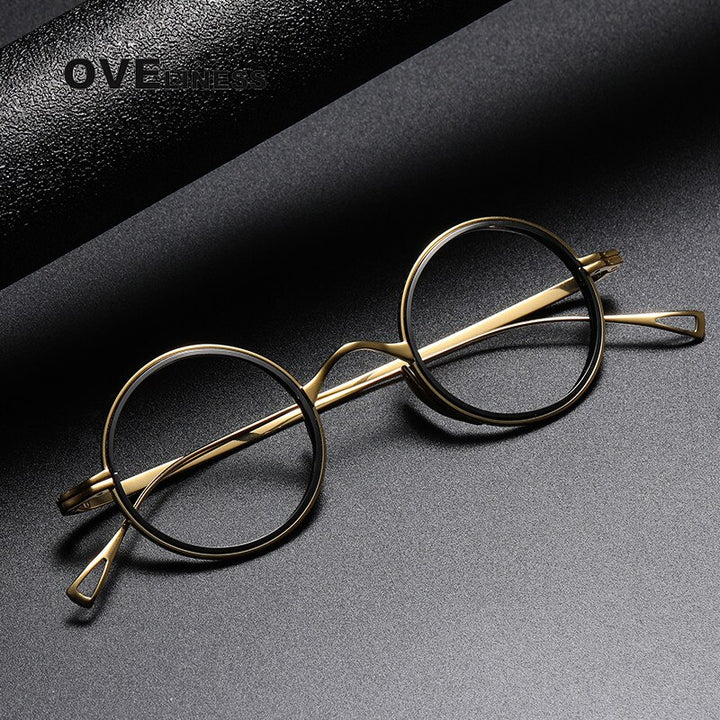 Oveliness Unisex Full Rim Round Acetate Titanium Eyeglasses 123 Full Rim Oveliness