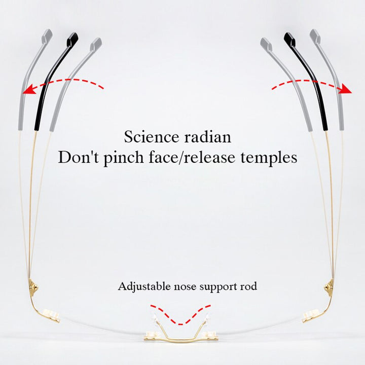 Hotochki Unisex Rimless Rectangle Alloy Frame Eyeglasses 6043 Rimless Hotochki