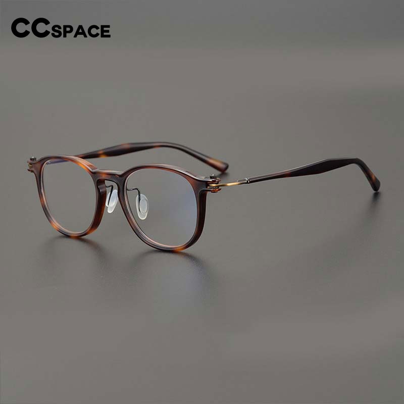 CCspace Unisex Full Rim Round Acetate Titanium Eyeglasses 53259 Full Rim CCspace