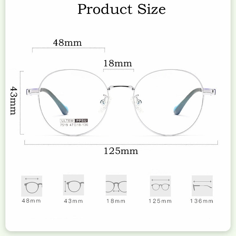 Yimaruili Children's Unisex Full Rim Round Ultem Titanium Alloy Eyeglasses 7519S Full Rim Yimaruili Eyeglasses