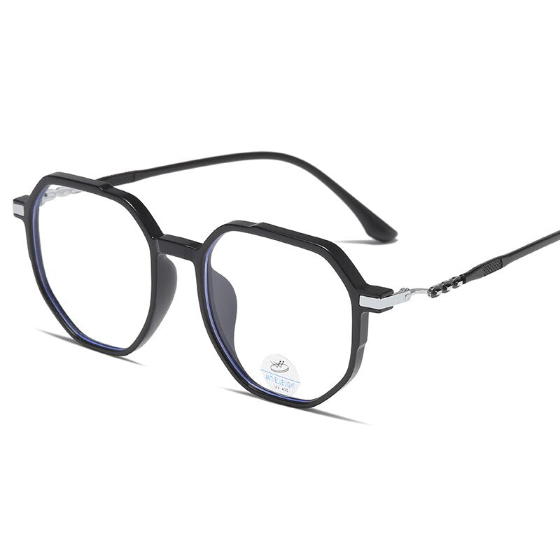 Reven Jate Unisex Full Rim Polygon Oval Tr 90 Eyeglasses 81240 Full Rim Reven Jate shiny black
