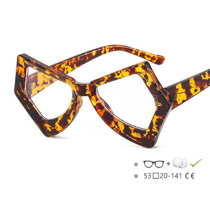 CCspace Unisex Full Rim Polygonal Cat Eye Acetate Frame Eyeglasses 54620 Full Rim CCspace China Leopard