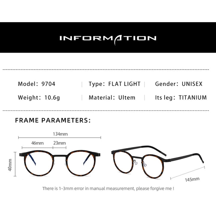 Reven Jate Unisex Full Rim Round Titanium Acetate Eyeglasses 9704 Full Rim Reven Jate