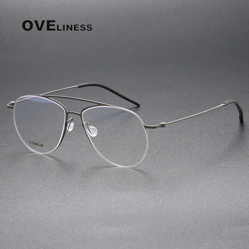 Oveliness Unisex Full Rim Square Double Bridge Screwless Titanium Eyeglasses 5507 Full Rim Oveliness gun